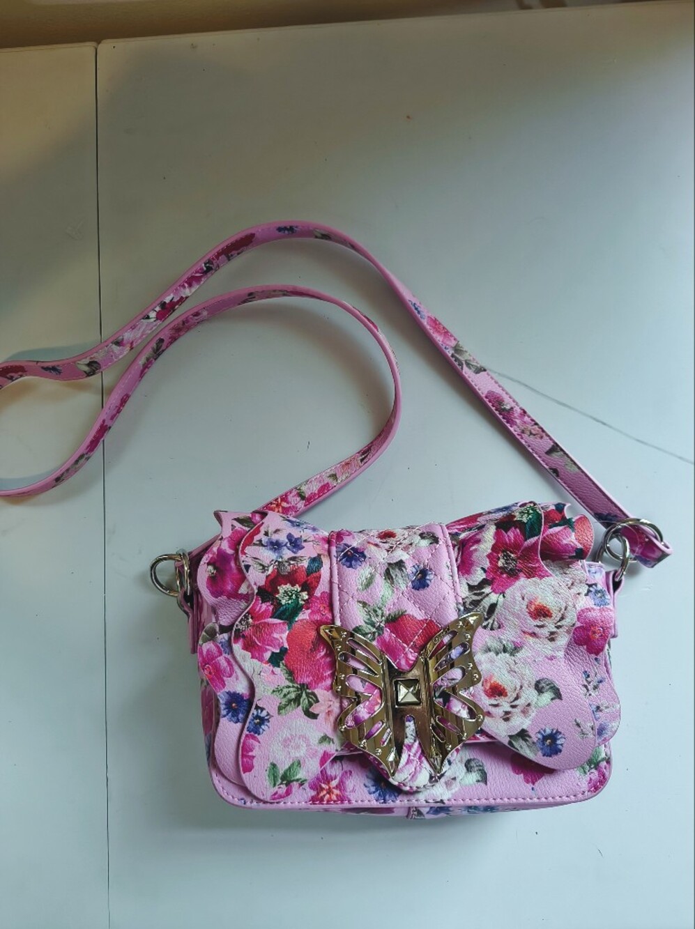 Betsey Johnson Floral Pink Butterfly Crossbody Bag - Women